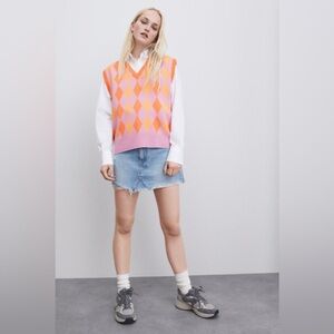 Pink and Orange Argyle Sweater Vest